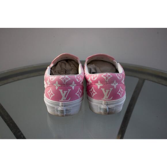 Louis Vuitton x Vans Sneakers Womens 8 / Mens 6.5 Pink LV Logo Custom Slip On - Picture 7 of 9
